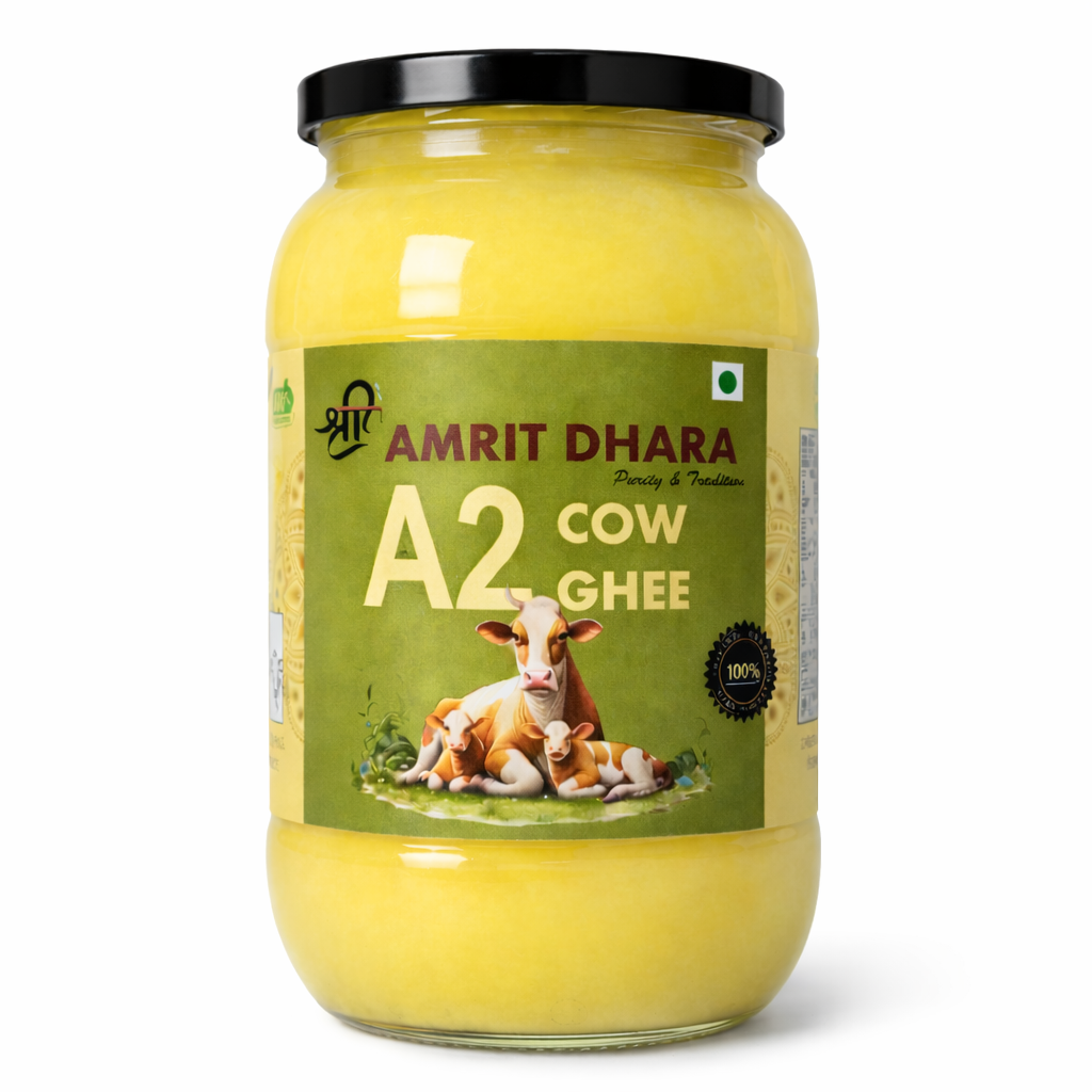 Shri Amrit Dhara A2 Cow Ghee 1 litre glass jar — front view