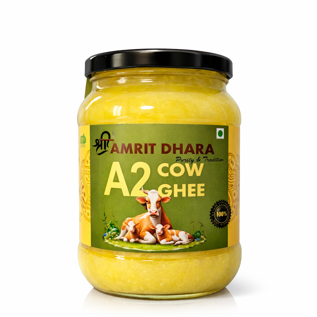 Shri Amrit Dhara A2 Cow Ghee 500ml glass jar — front view